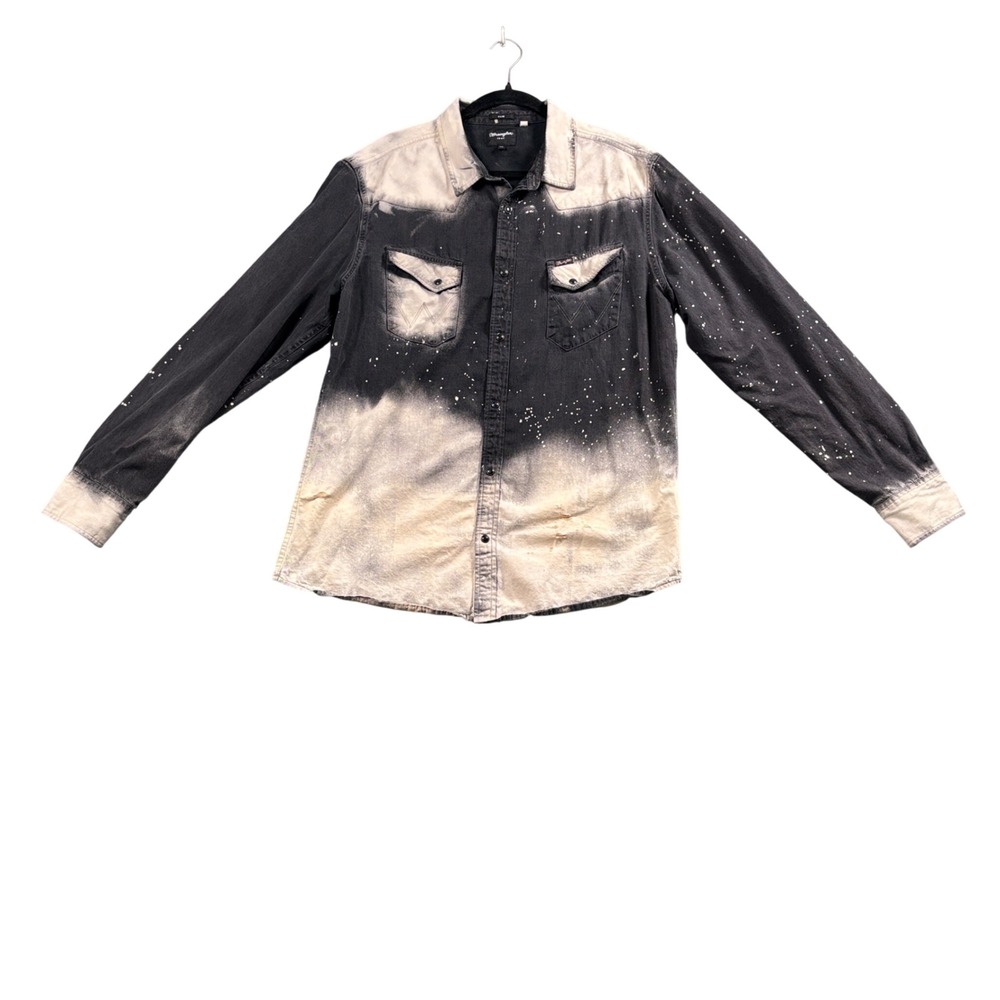 Wrangler Men's XXL Black‎ Bleached Paint Splatter Western Shirt Grunge Punk